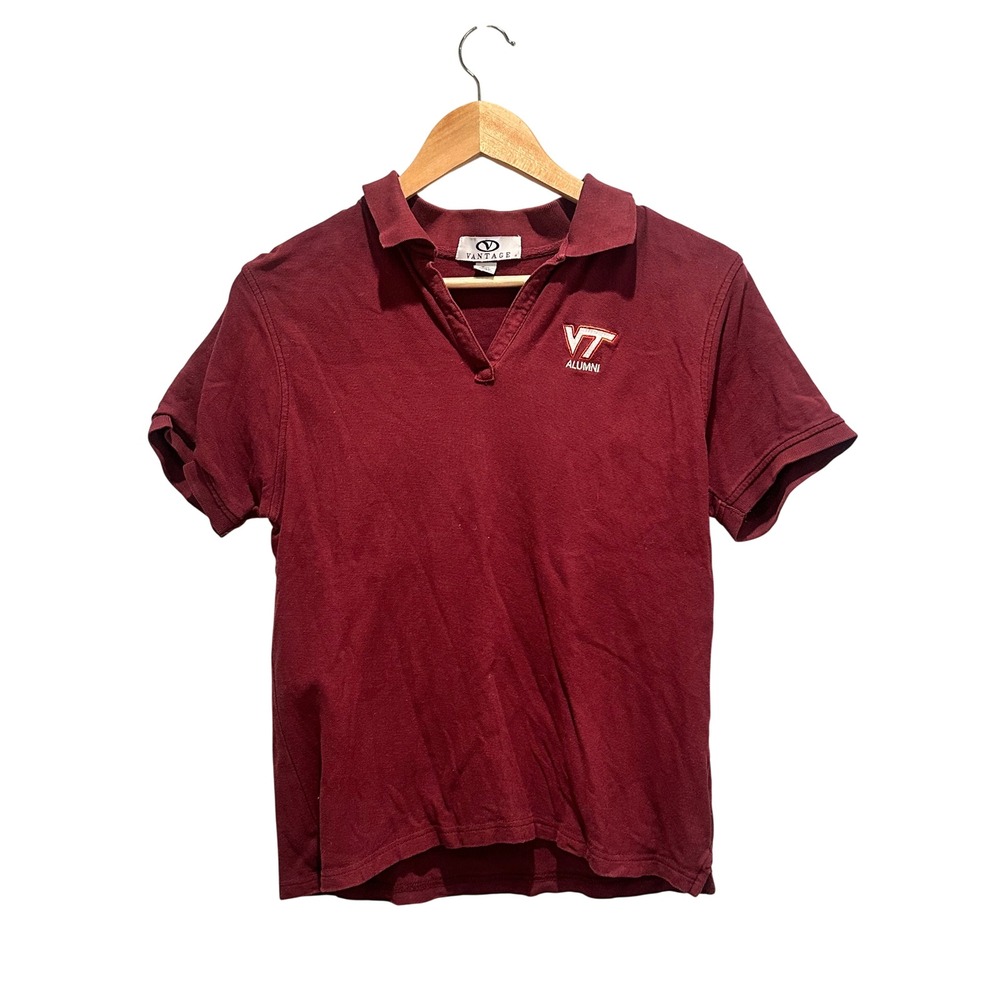 Vantage Virginia Tech VT Alumni Polo Shirt Maroon Cotton Women Small Hokies